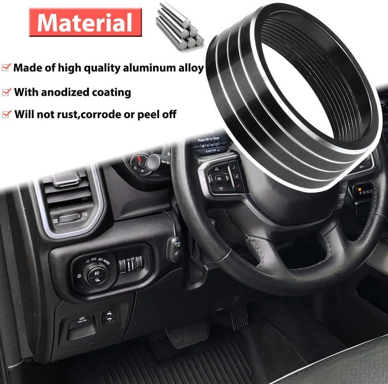 Bentolin Headlights Switch Button Knob Cover for Dodge RAM 2018-2021 2022 Aluminum Alloy Ring Trim Decoration Accessories Black 1Pcs - Image 4